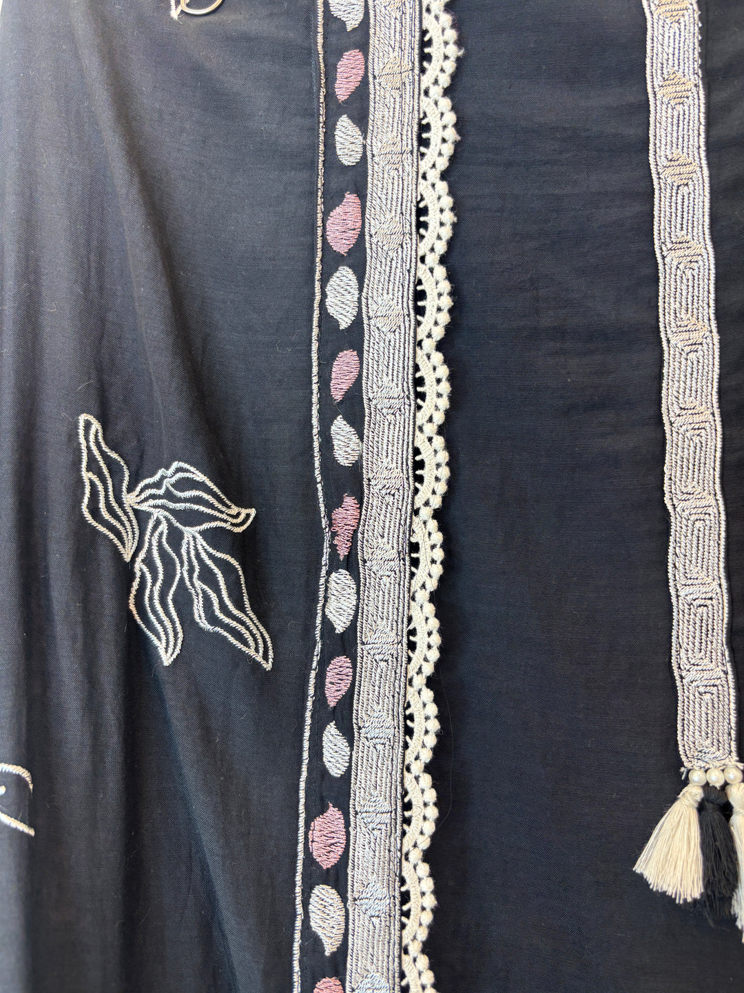 Pink Mul Cotton Embroidered Suit Set with Appliqué &amp; Tassel Detailing