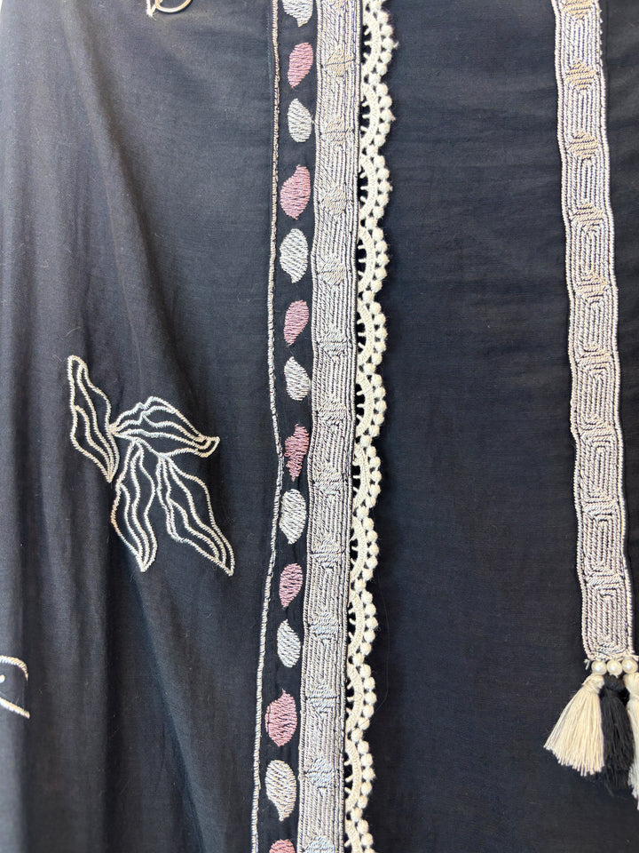 Pink Mul Cotton Embroidered Suit Set with Appliqué &amp; Tassel Detailing