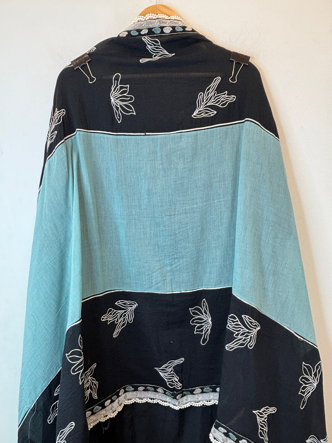 Blue Mul Cotton Embroidered Suit Set with Appliqué &amp; Tassel Detailing