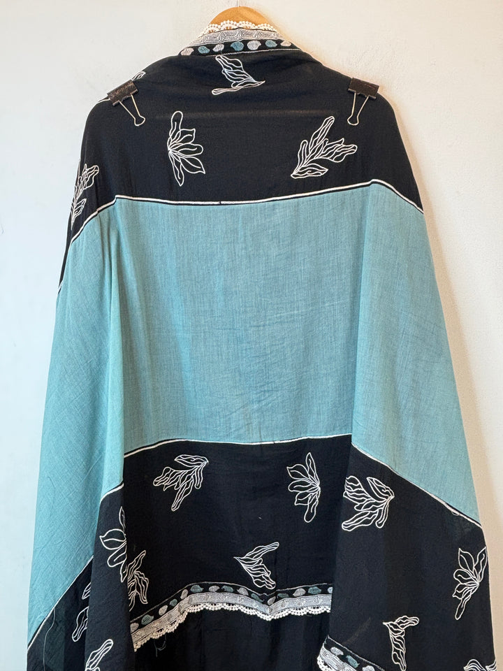 Blue Mul Cotton Embroidered Suit Set with Appliqué &amp; Tassel Detailing
