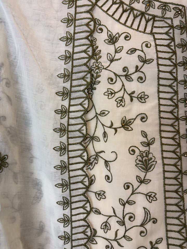 Green Mul Cotton Embroidered Suit Set with 3D Floral Dupatta