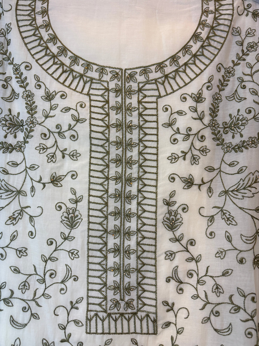 Green Mul Cotton Embroidered Suit Set with 3D Floral Dupatta