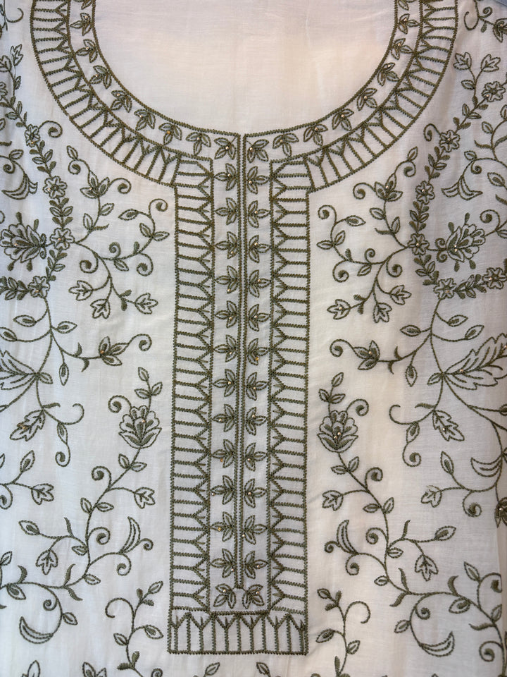 Green Mul Cotton Embroidered Suit Set with 3D Floral Dupatta