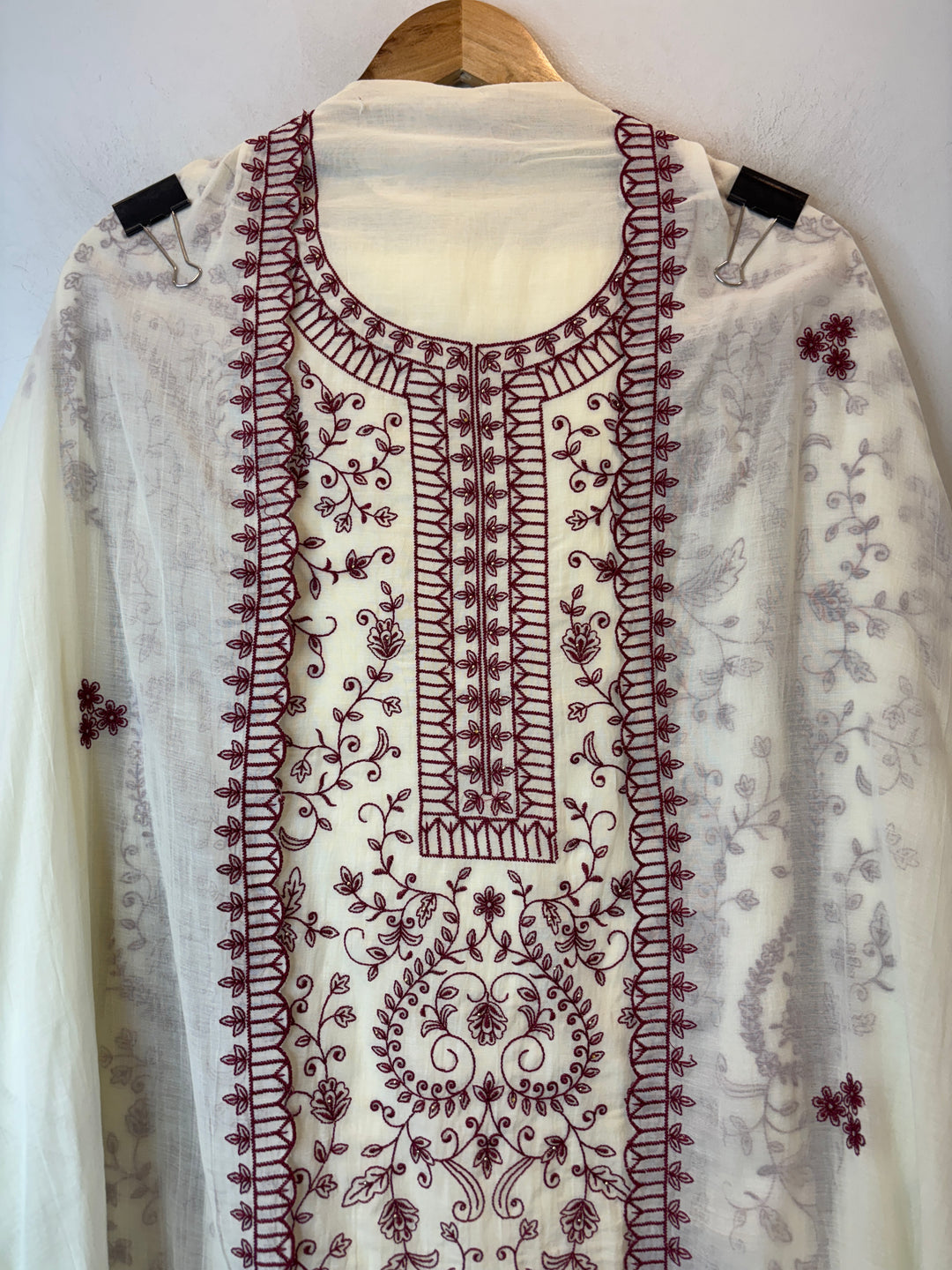 Maroon Mul Cotton Embroidered Suit Set with 3D Floral Dupatta