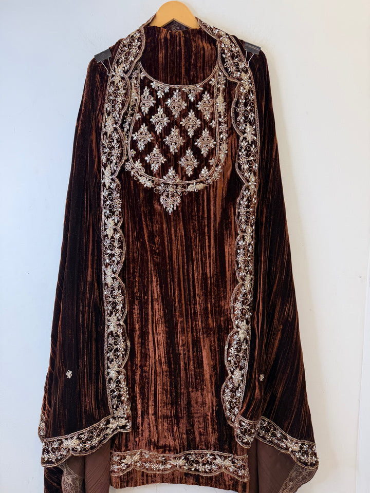 Brown Crushed Velvet Suit