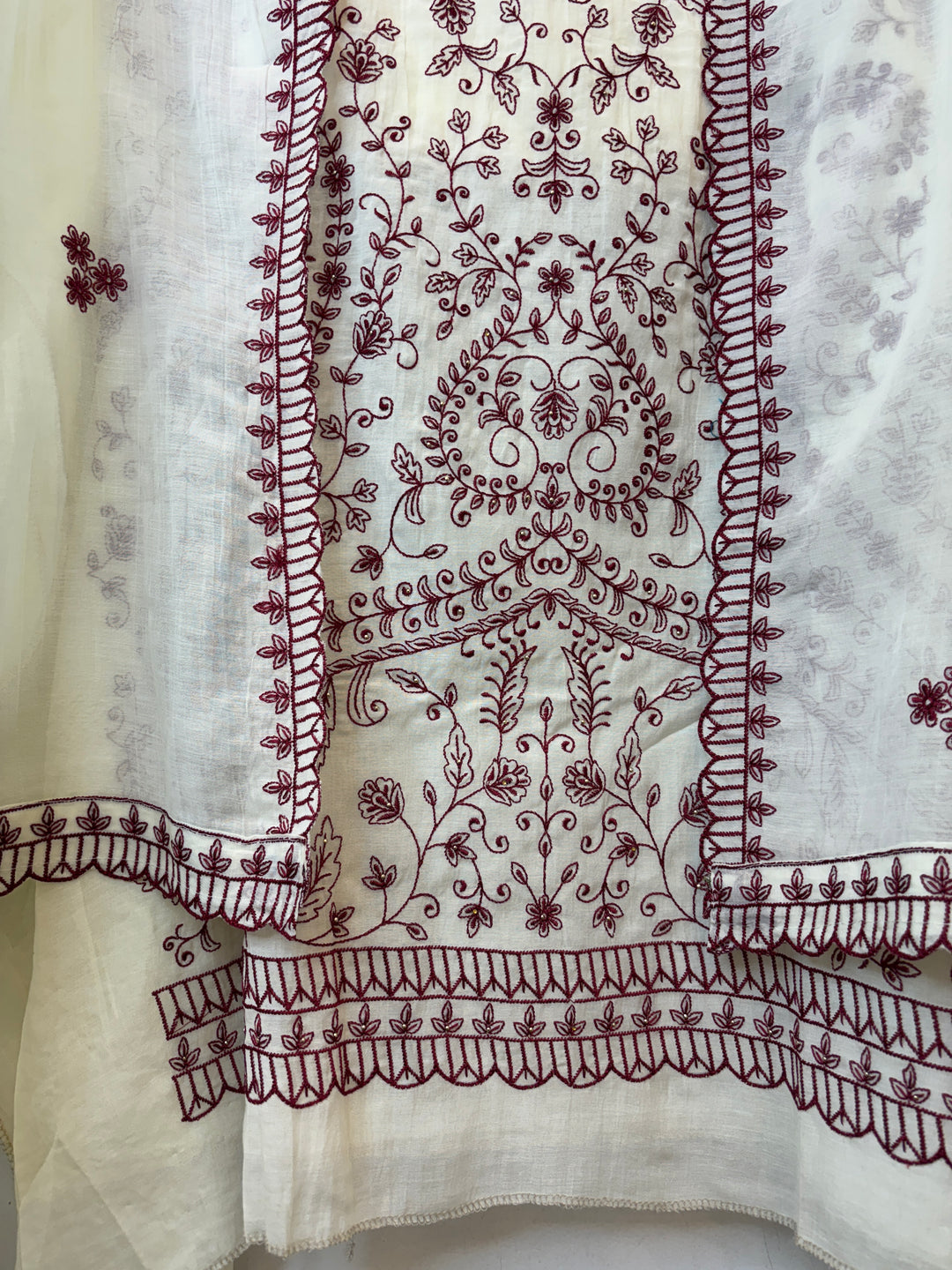 Maroon Mul Cotton Embroidered Suit Set with 3D Floral Dupatta