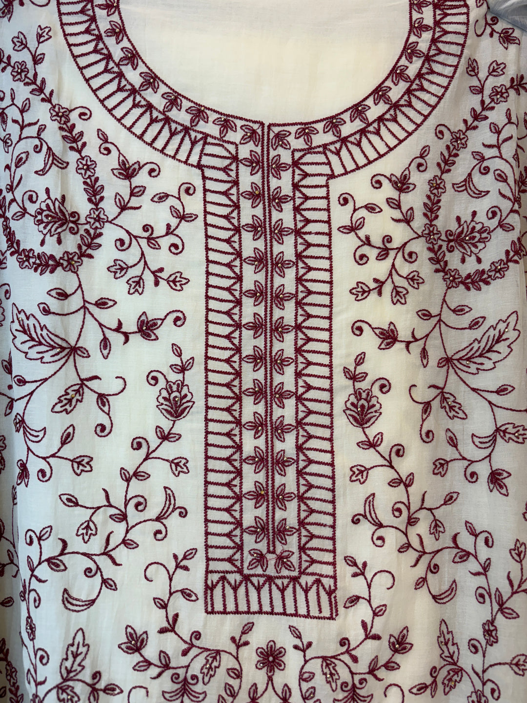 Maroon Mul Cotton Embroidered Suit Set with 3D Floral Dupatta