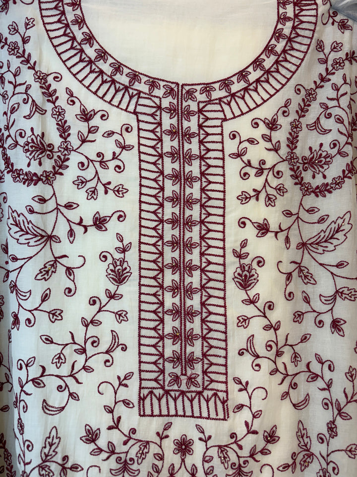Maroon Mul Cotton Embroidered Suit Set with 3D Floral Dupatta