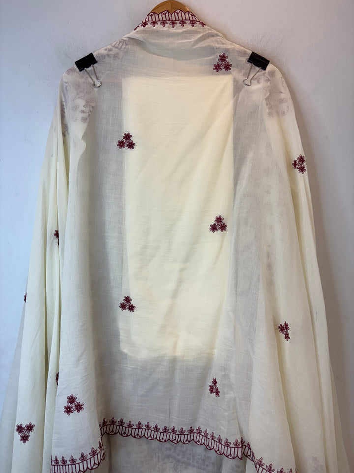 Maroon Mul Cotton Embroidered Suit Set with 3D Floral Dupatta