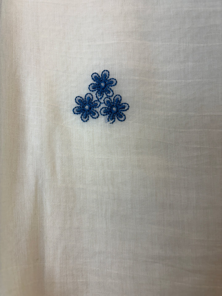 Blue Mul Cotton Embroidered Suit Set with 3D Floral Dupatta