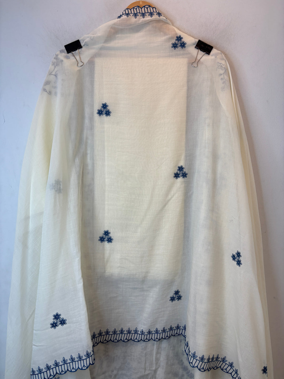 Blue Mul Cotton Embroidered Suit Set with 3D Floral Dupatta