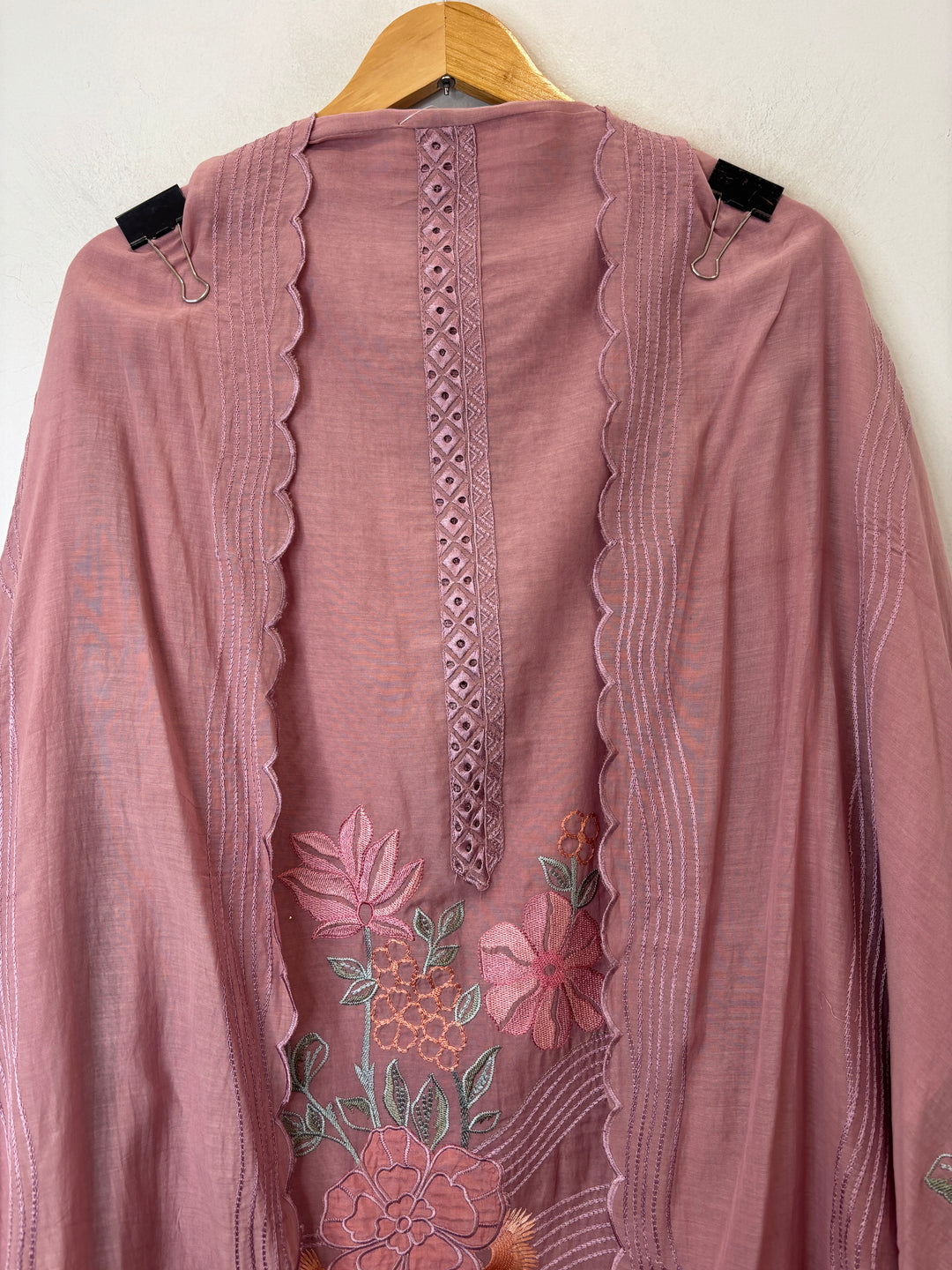 Pink Mul Cotton Embroidered Suit Set with Appliqué &amp; 3D Floral Work