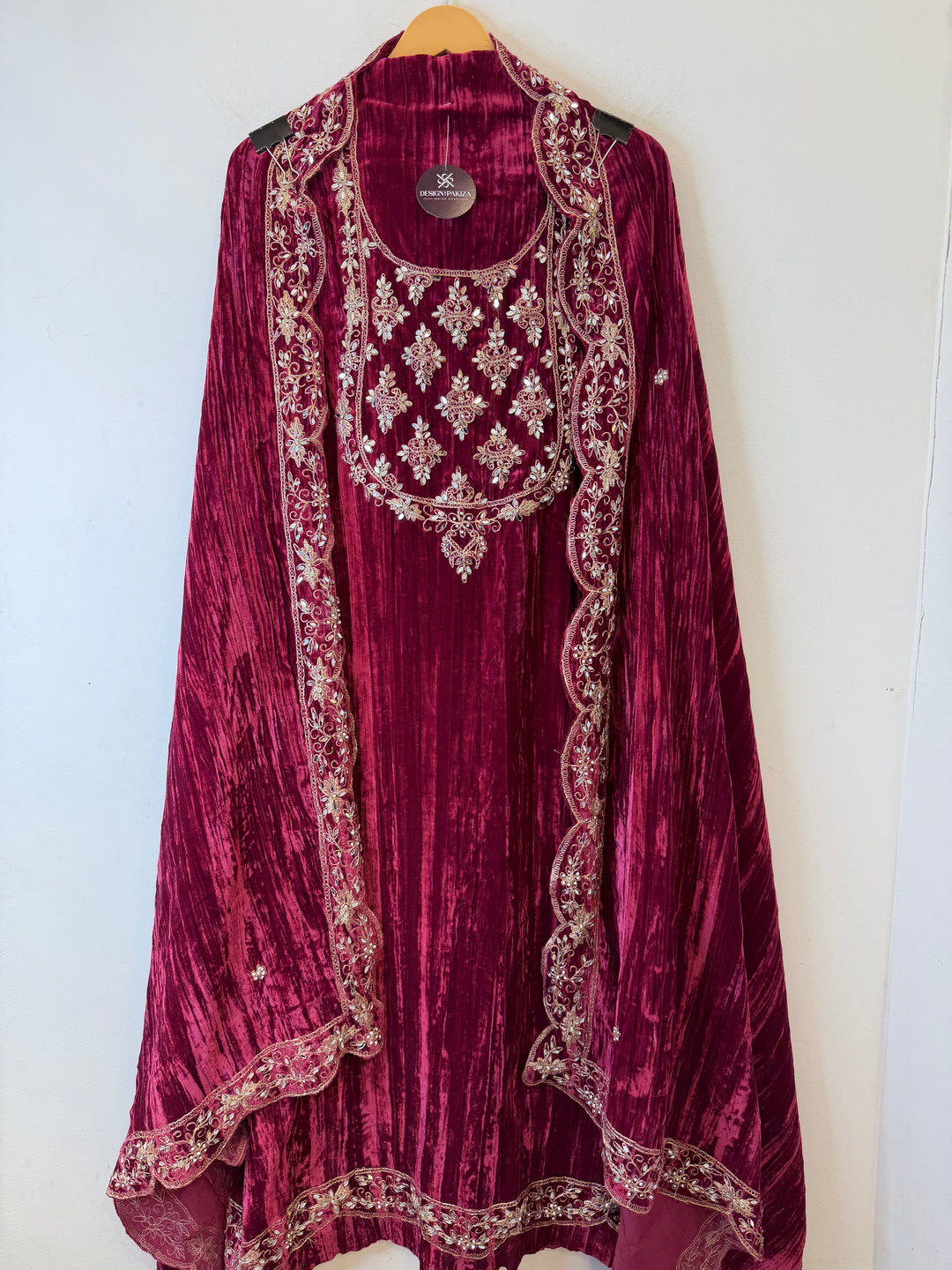 Gajari Pink Crushed Velvet Suit