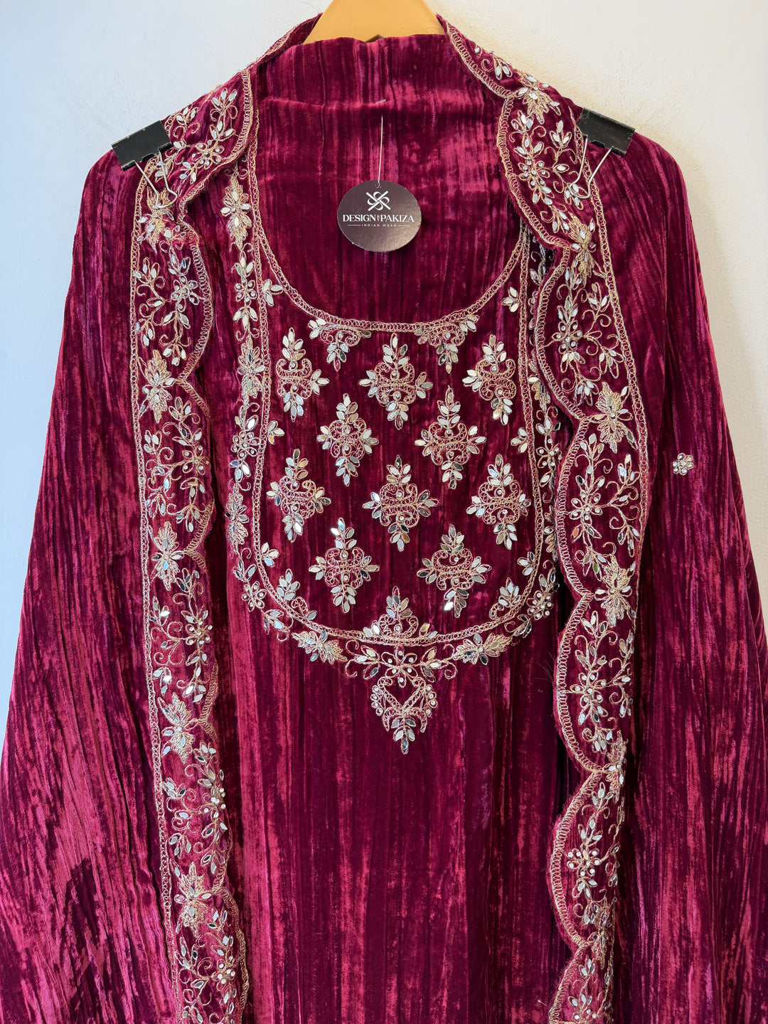 Gajari Pink Crushed Velvet Suit