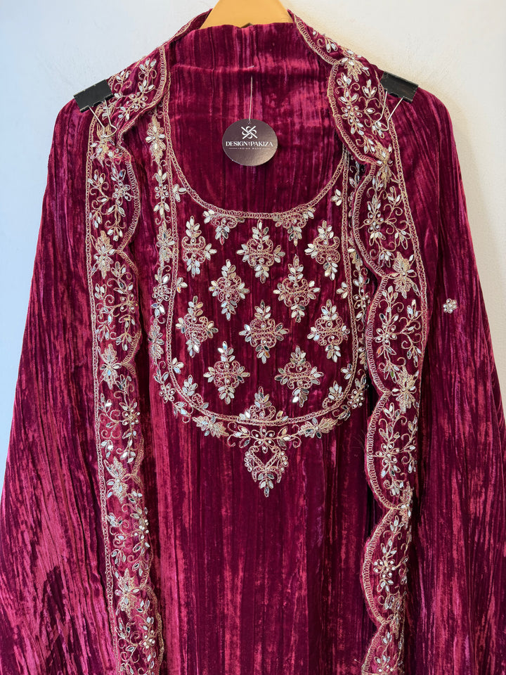 Gajari Pink Crushed Velvet Suit