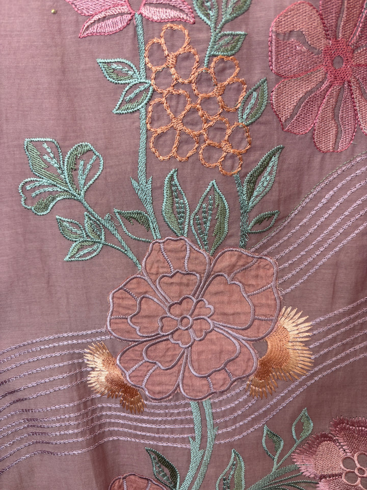 Pink Mul Cotton Embroidered Suit Set with Appliqué &amp; 3D Floral Work