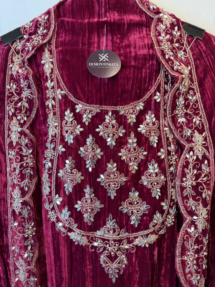 Gajari Pink Crushed Velvet Suit