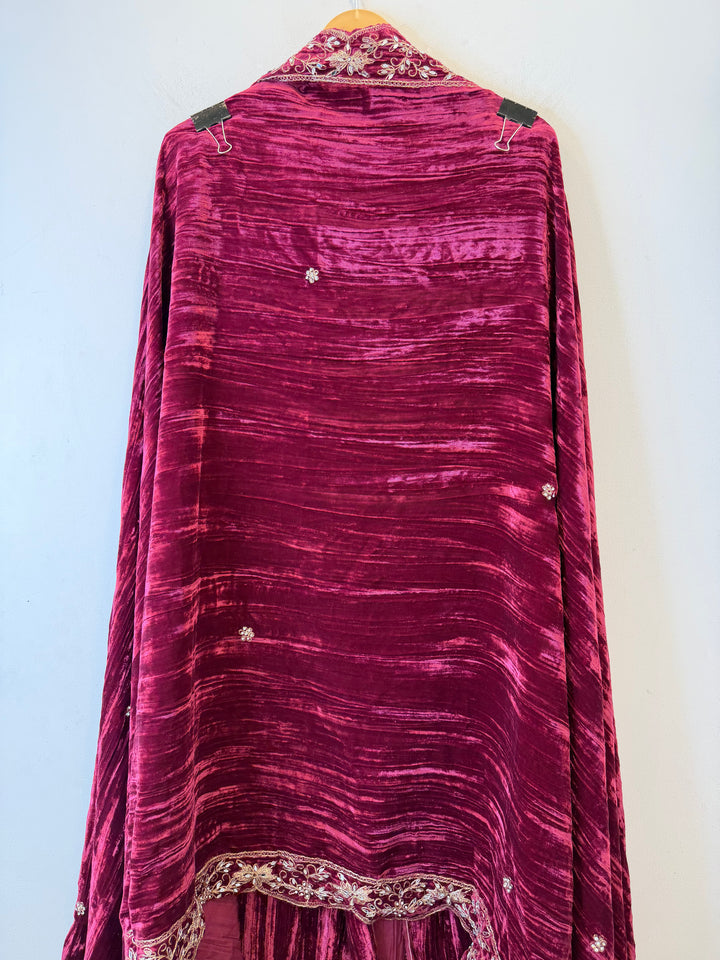 Gajari Pink Crushed Velvet Suit