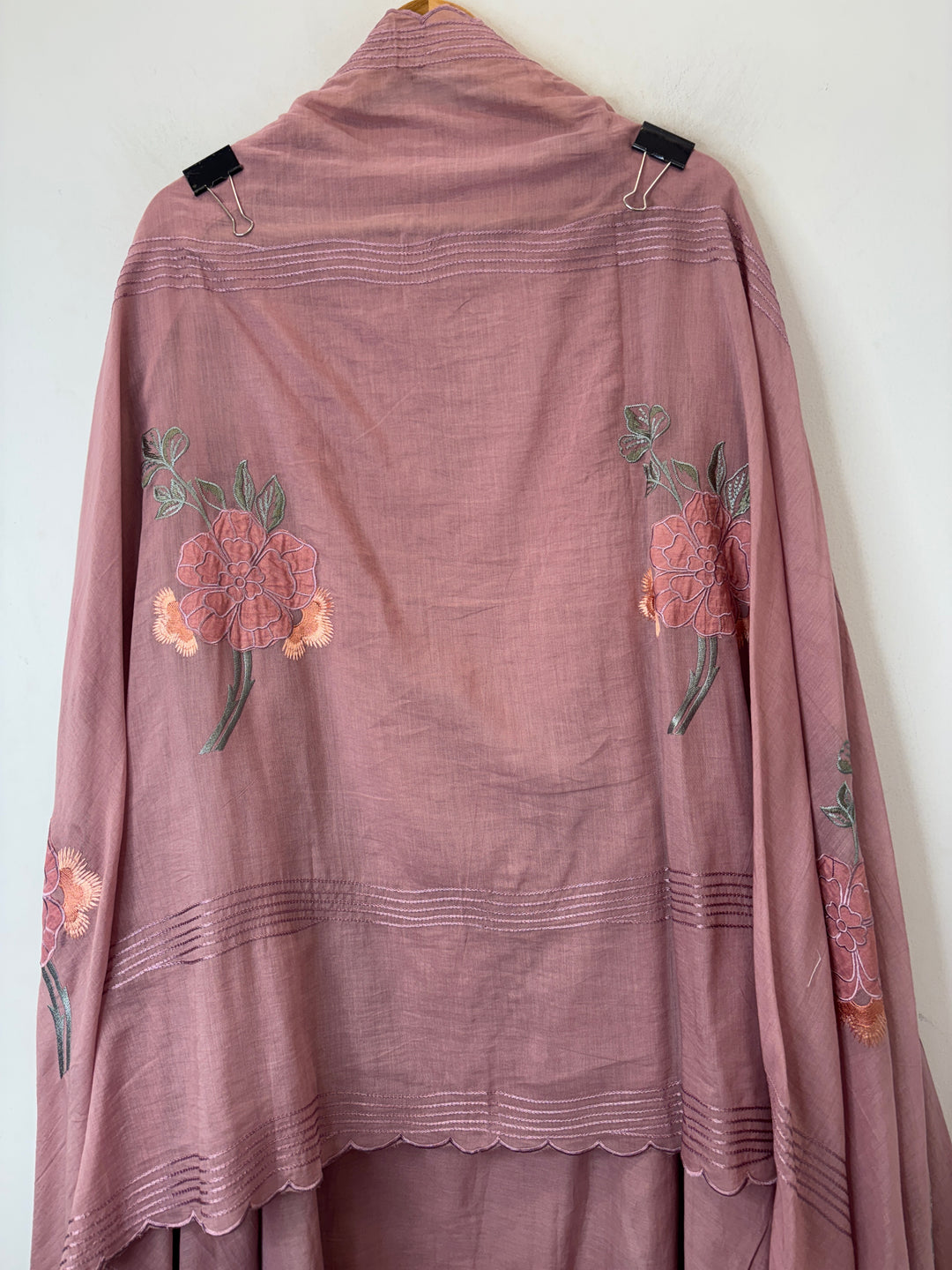 Pink Mul Cotton Embroidered Suit Set with Appliqué &amp; 3D Floral Work