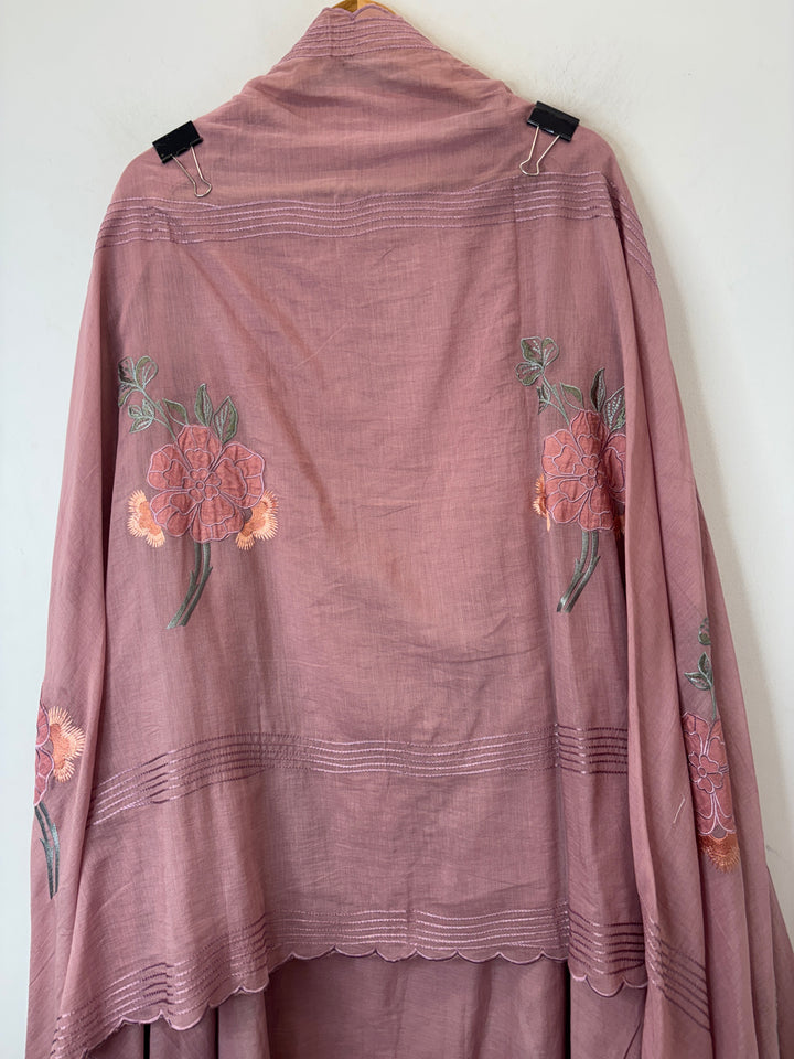 Pink Mul Cotton Embroidered Suit Set with Appliqué &amp; 3D Floral Work