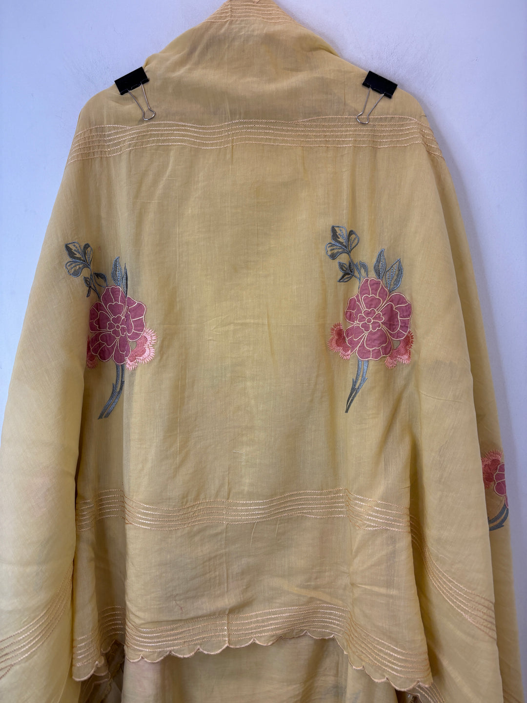 Yellow Mul Cotton Embroidered Suit Set with Appliqué &amp; 3D Floral Work