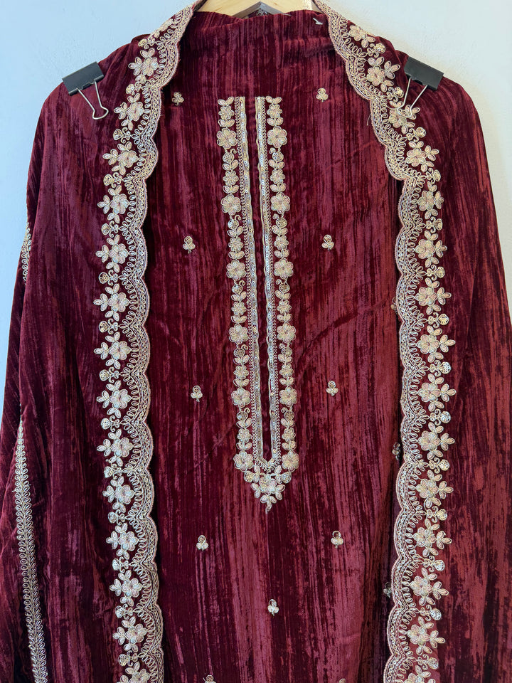 Zehra – Maroon Velvet Radiance Set