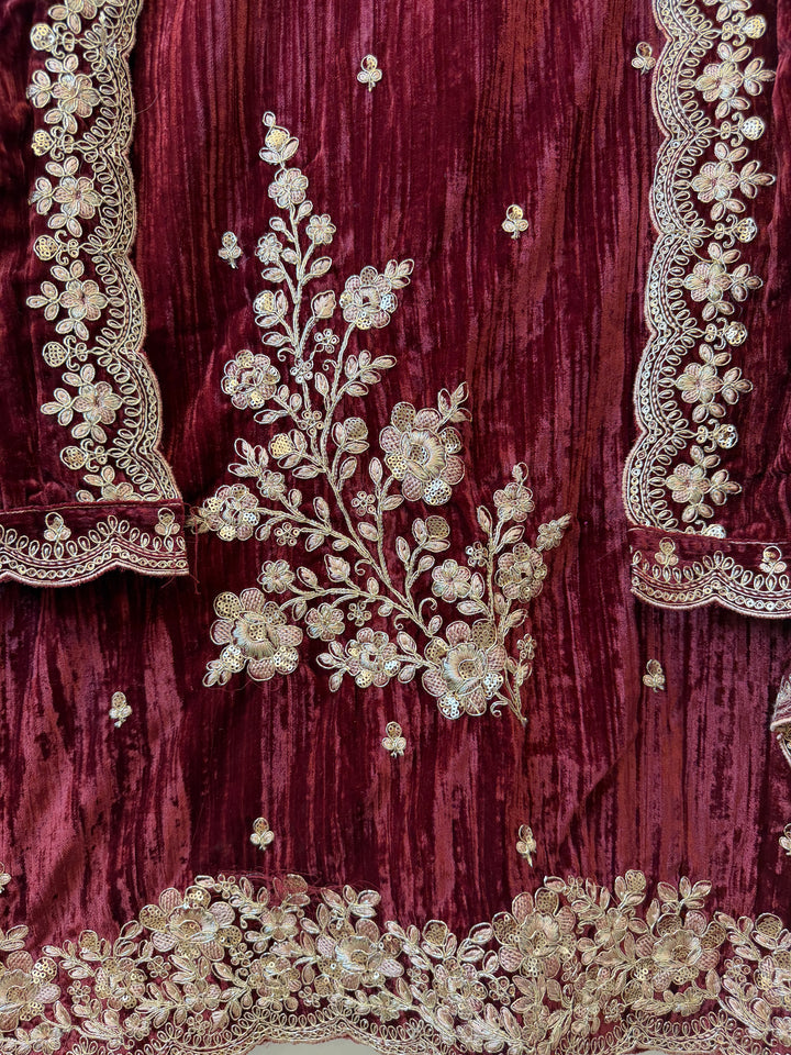 Zehra – Maroon Velvet Radiance Set