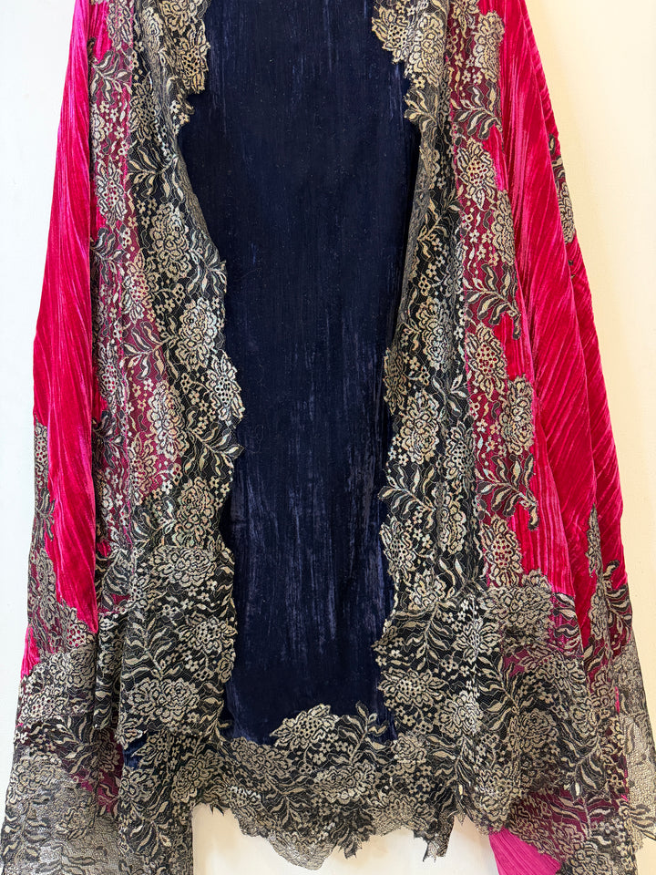 Aneira – Navy Blue Crushed Velvet Lace Suit