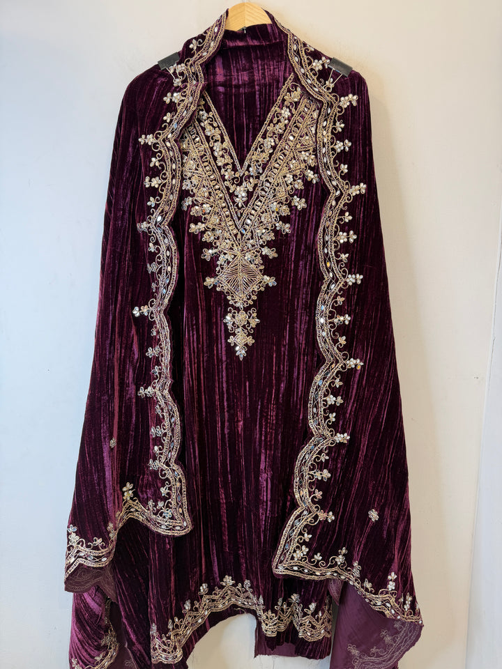 Zareen – Crushed Velvet Mirror Work Suit