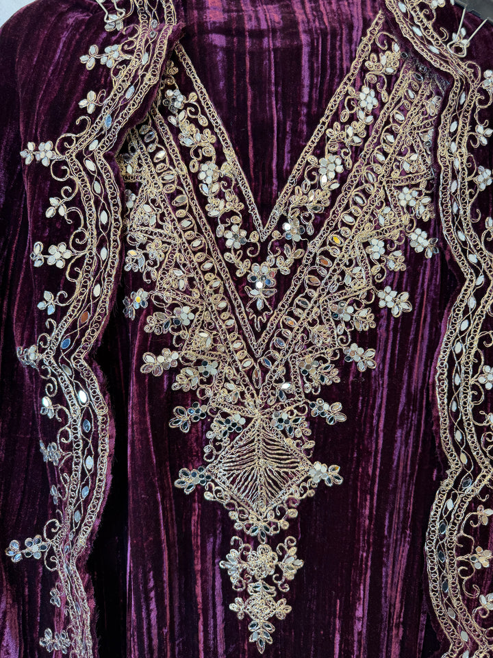 Zareen – Crushed Velvet Mirror Work Suit