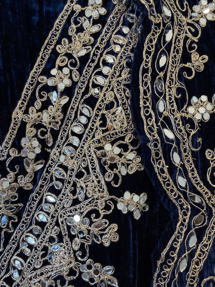 Zareen – Blue Crushed Velvet Mirror Work Suit