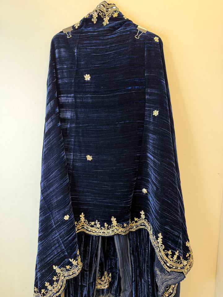 Zareen – Blue Crushed Velvet Mirror Work Suit