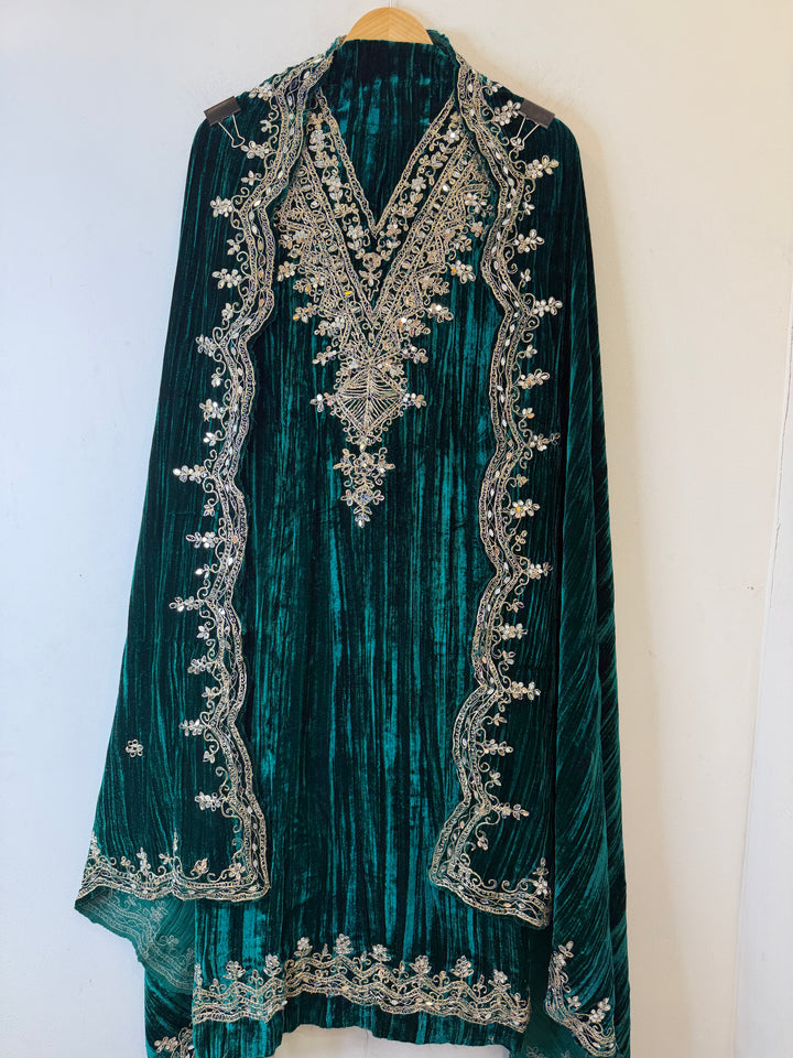 Zareen – Crushed Velvet Mirror Work Suit