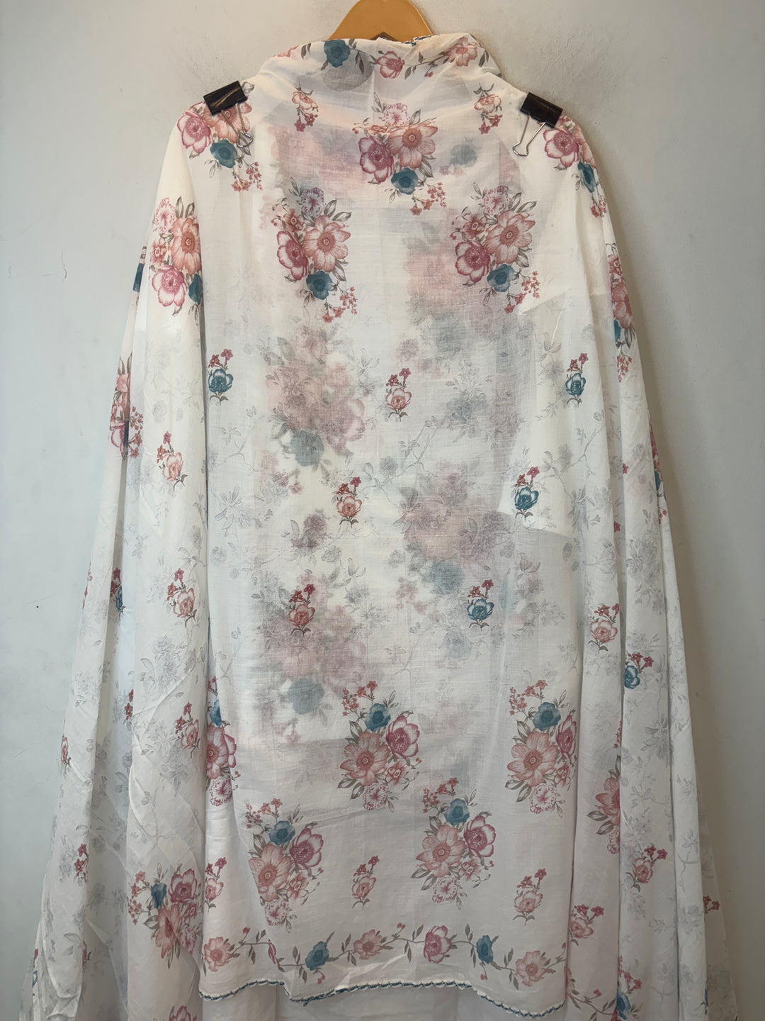 Peach Mul Cotton Chikankari Unstitched Suit Set with Appliqué &amp; 3D Floral Work