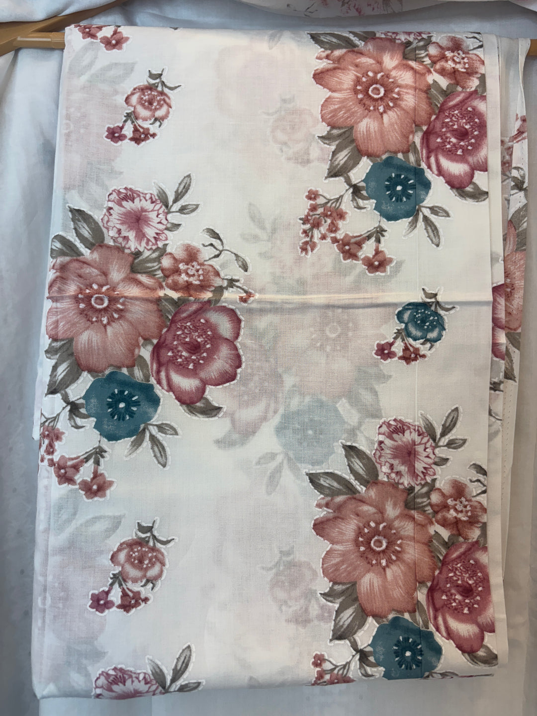 Peach Mul Cotton Chikankari Unstitched Suit Set with Appliqué &amp; 3D Floral Work