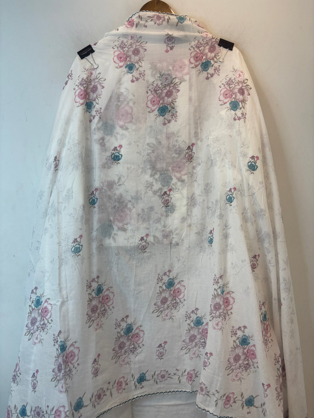 Lavender Mul Cotton Chikankari Unstitched Suit Set with Appliqué &amp; 3D Floral Work