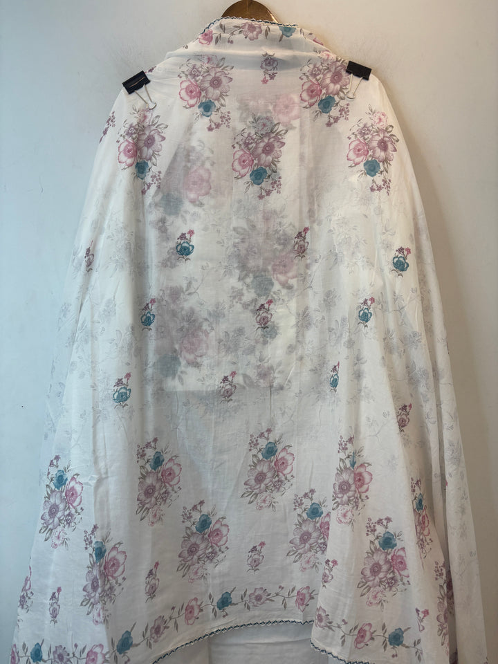 Lavender Mul Cotton Chikankari Unstitched Suit Set with Appliqué &amp; 3D Floral Work