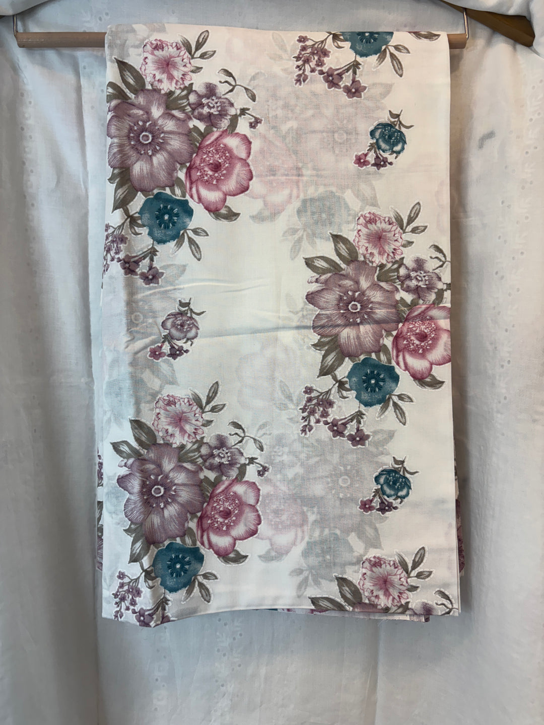 Lavender Mul Cotton Chikankari Unstitched Suit Set with Appliqué &amp; 3D Floral Work