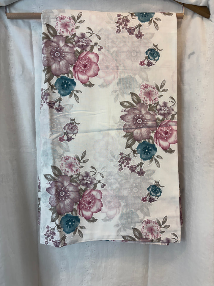 Lavender Mul Cotton Chikankari Unstitched Suit Set with Appliqué &amp; 3D Floral Work