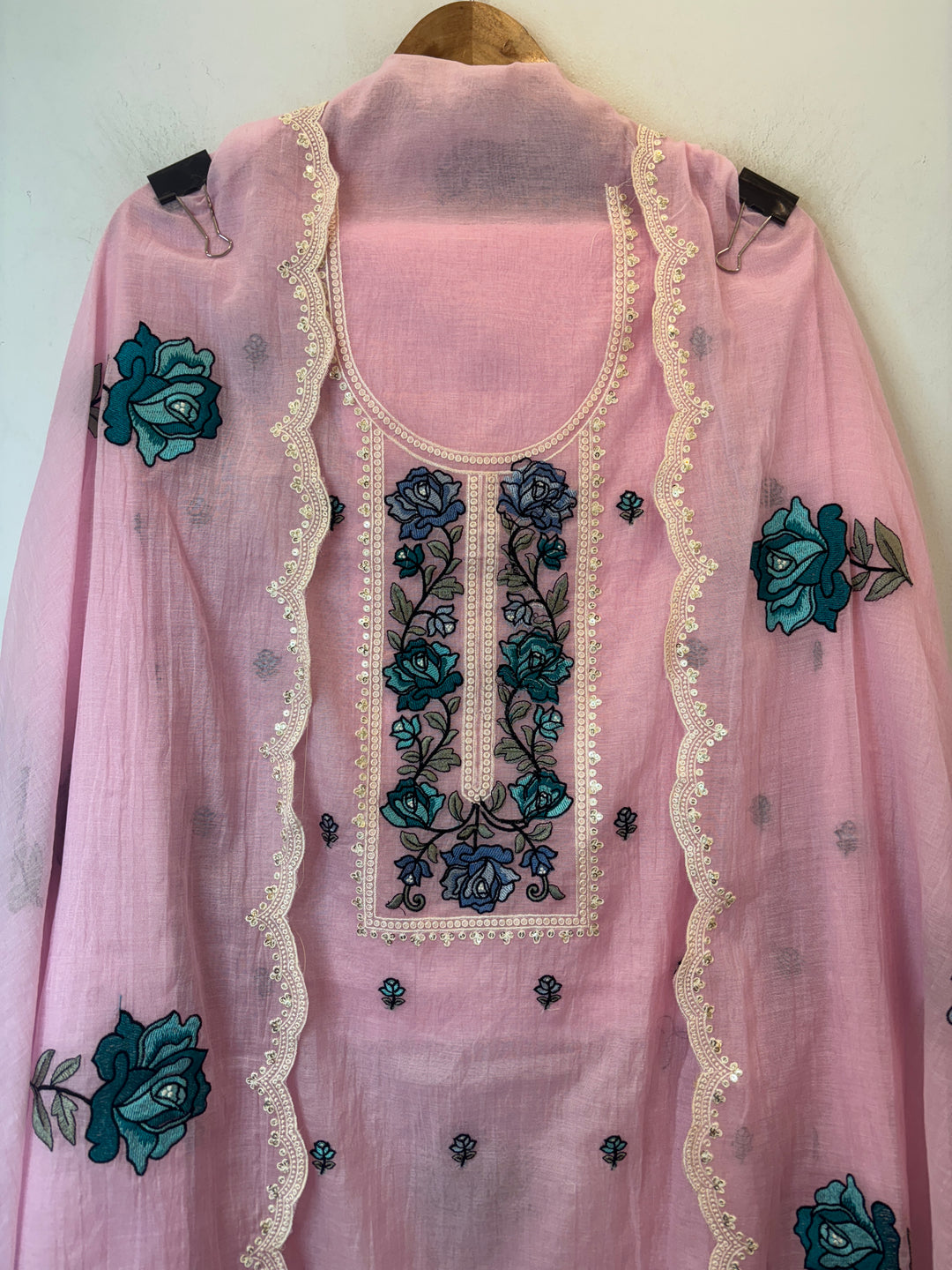 Pink Mul Cotton Embroidered Suit Set with Floral &amp; Cutwork Detailing
