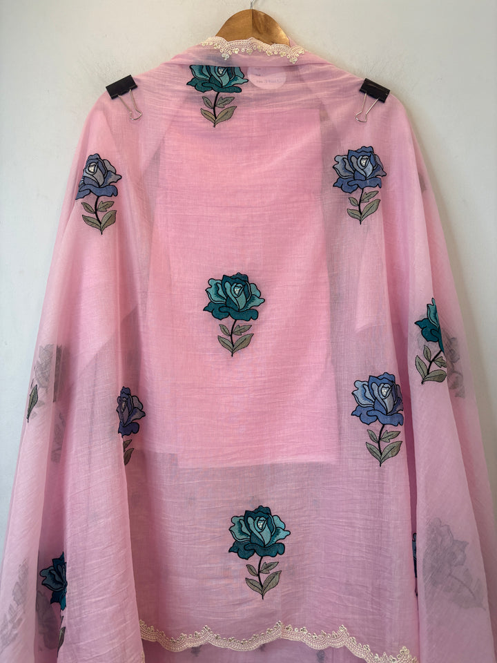 Pink Mul Cotton Embroidered Suit Set with Floral &amp; Cutwork Detailing
