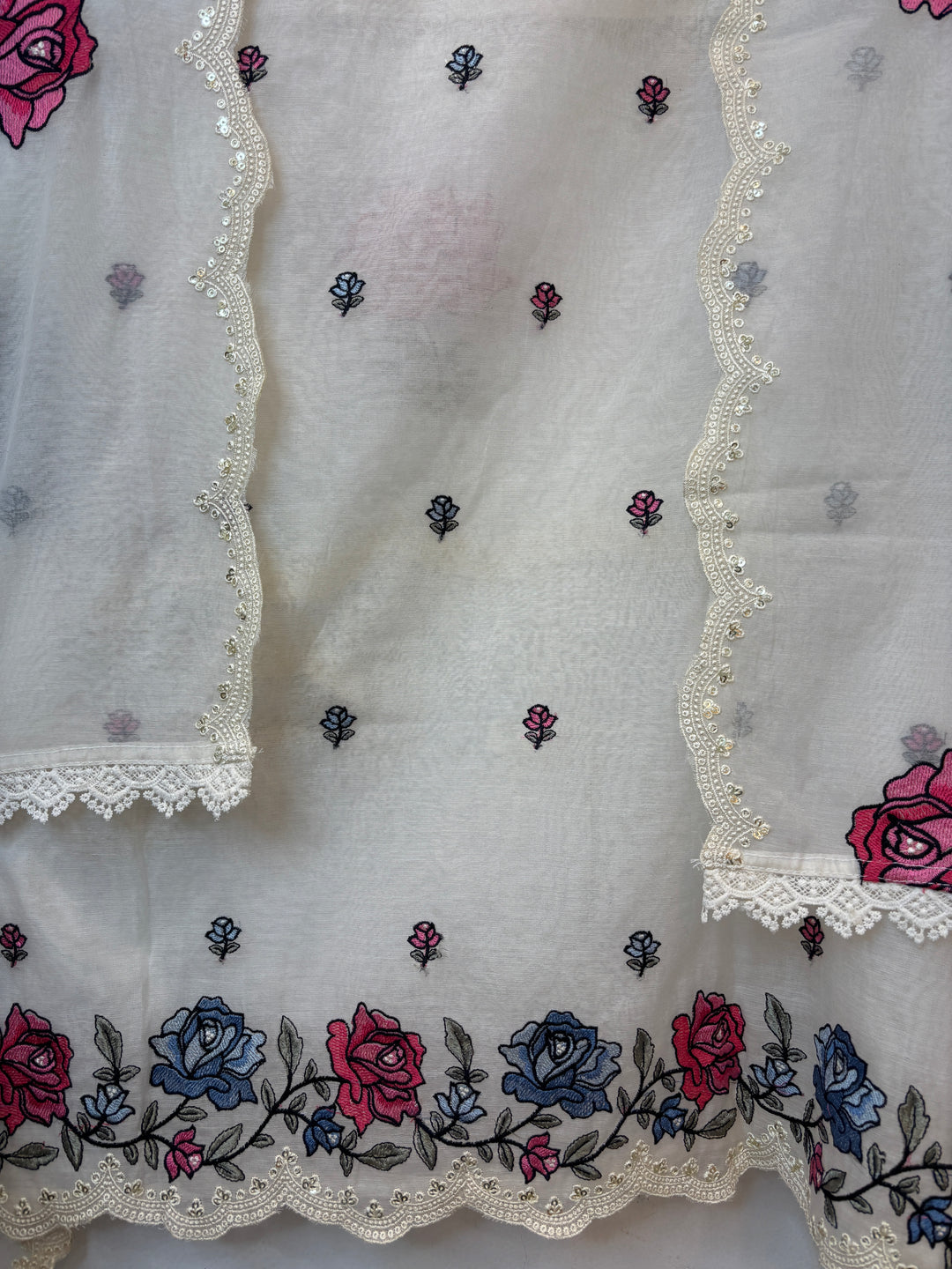 Greyish Mul Cotton Embroidered Suit Set with Floral &amp; Cutwork Detailing