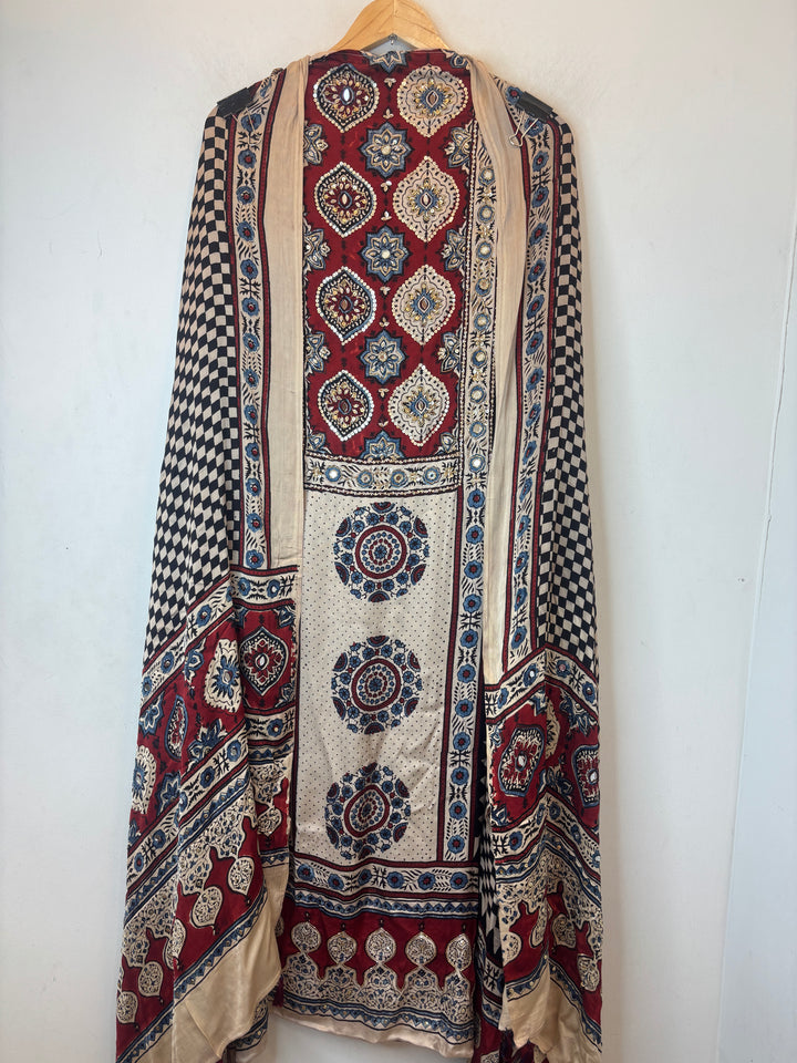 Red Ajrakh Modal Handblock Printed Suit Set with Mirror &amp; Cutdana Work