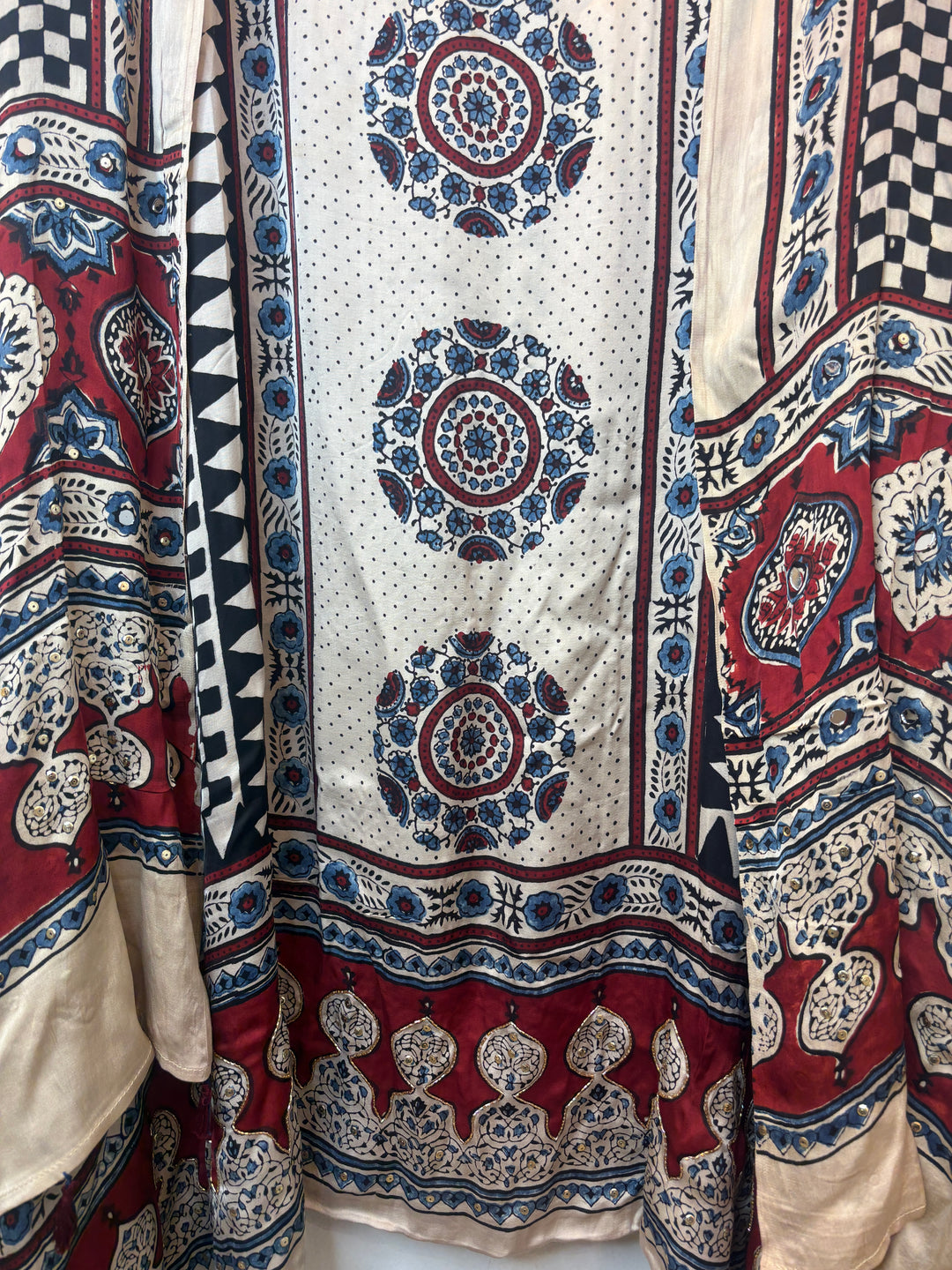 Red Ajrakh Modal Handblock Printed Suit Set with Mirror &amp; Cutdana Work