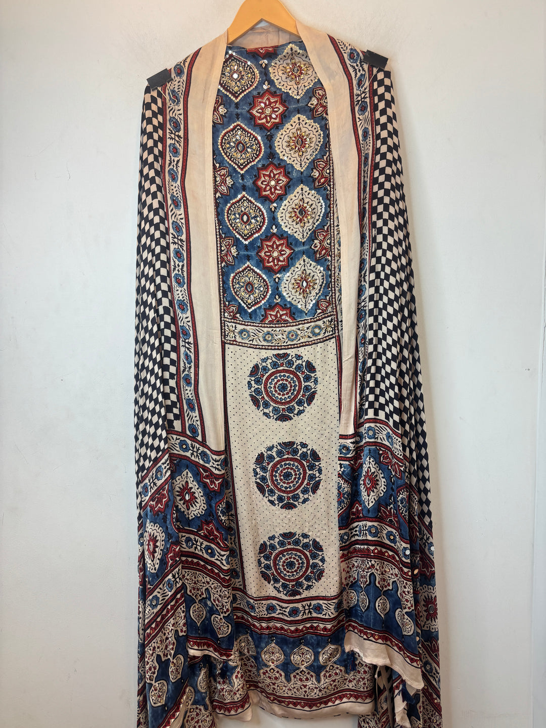Blue Ajrakh Modal Handblock Printed Suit Set with Mirror &amp; Cutdana Work