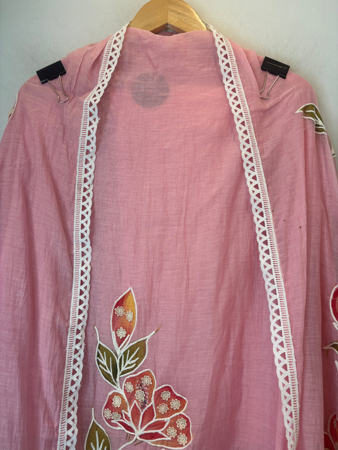 Pink Mul Cotton Brush Print Suit Set with Dori &amp; Tassel Detailing