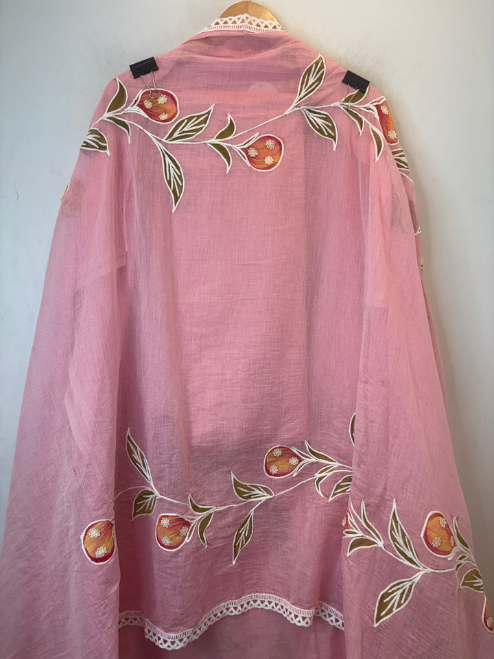Pink Mul Cotton Brush Print Suit Set with Dori &amp; Tassel Detailing