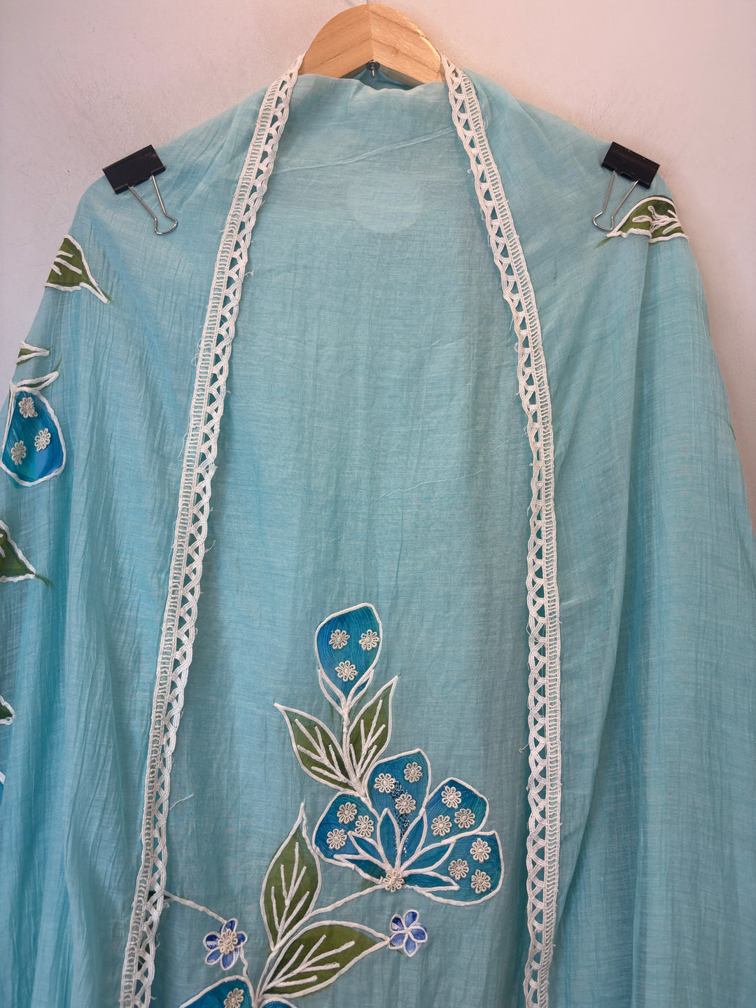 Blue Mul Cotton Brush Print Suit Set with Dori &amp; Tassel Detailing