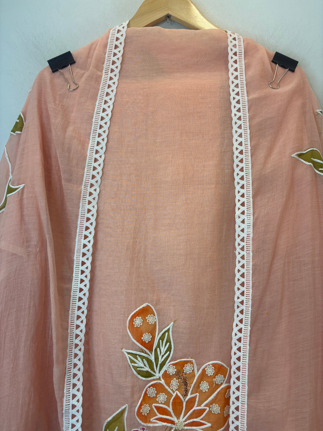 Peach Mul Cotton Brush Print Suit Set with Dori &amp; Tassel Detailing