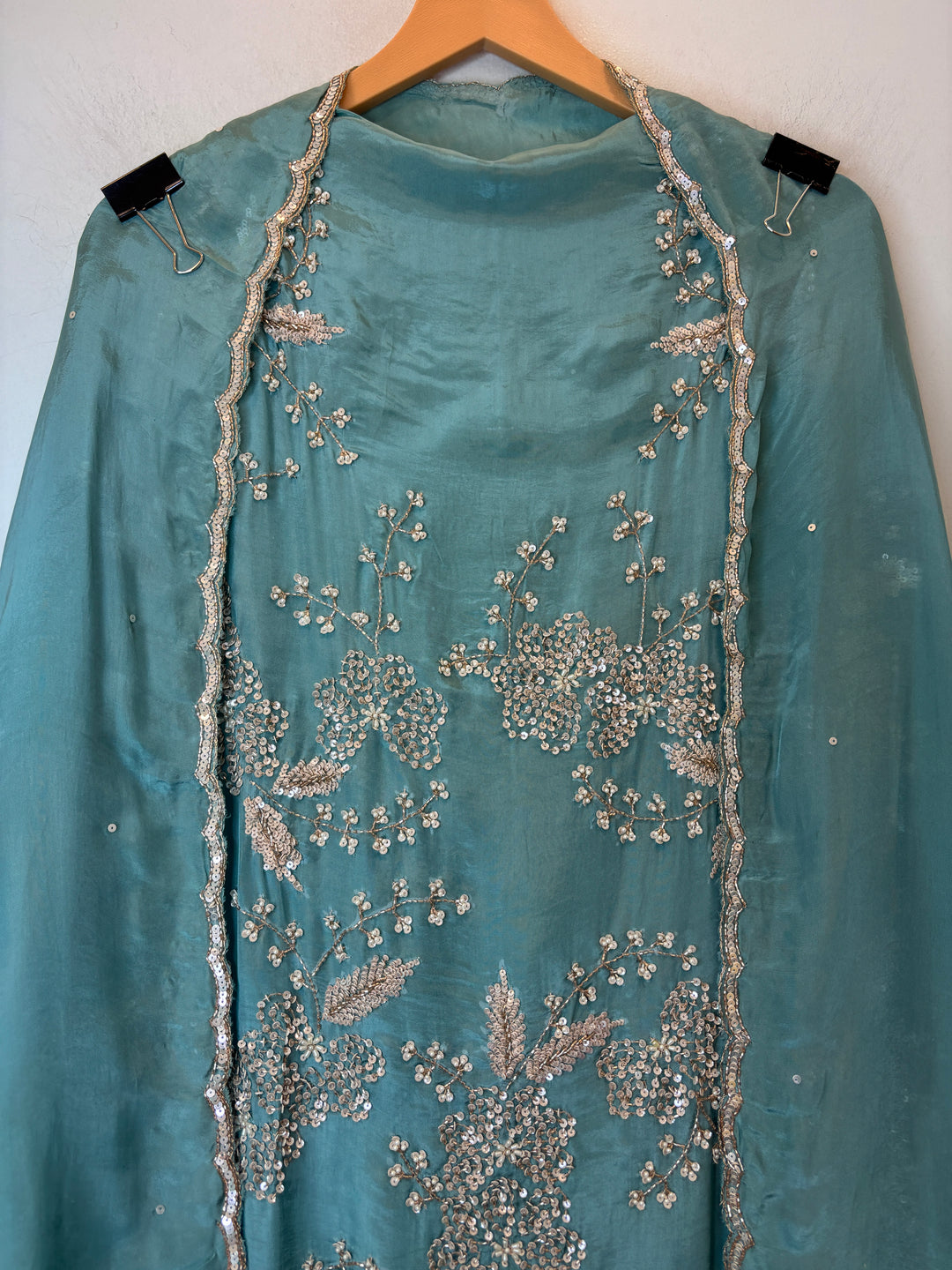 Blue Organza Handworked Suit Set with Cutdana &amp; Sequin Detailing